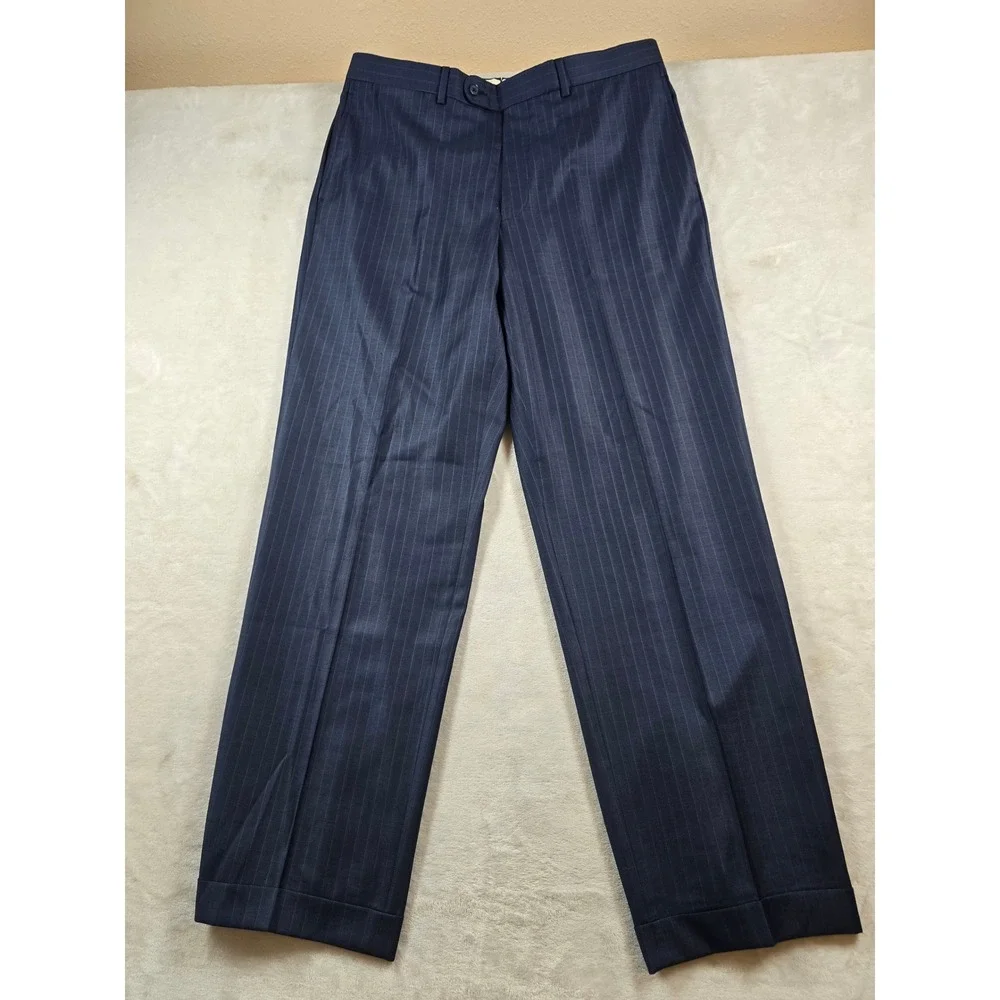 Cremieux Loro Piana Suit Mens 41L 2 Piece Pants 36x32 Navy Pinstripe 130s Wool